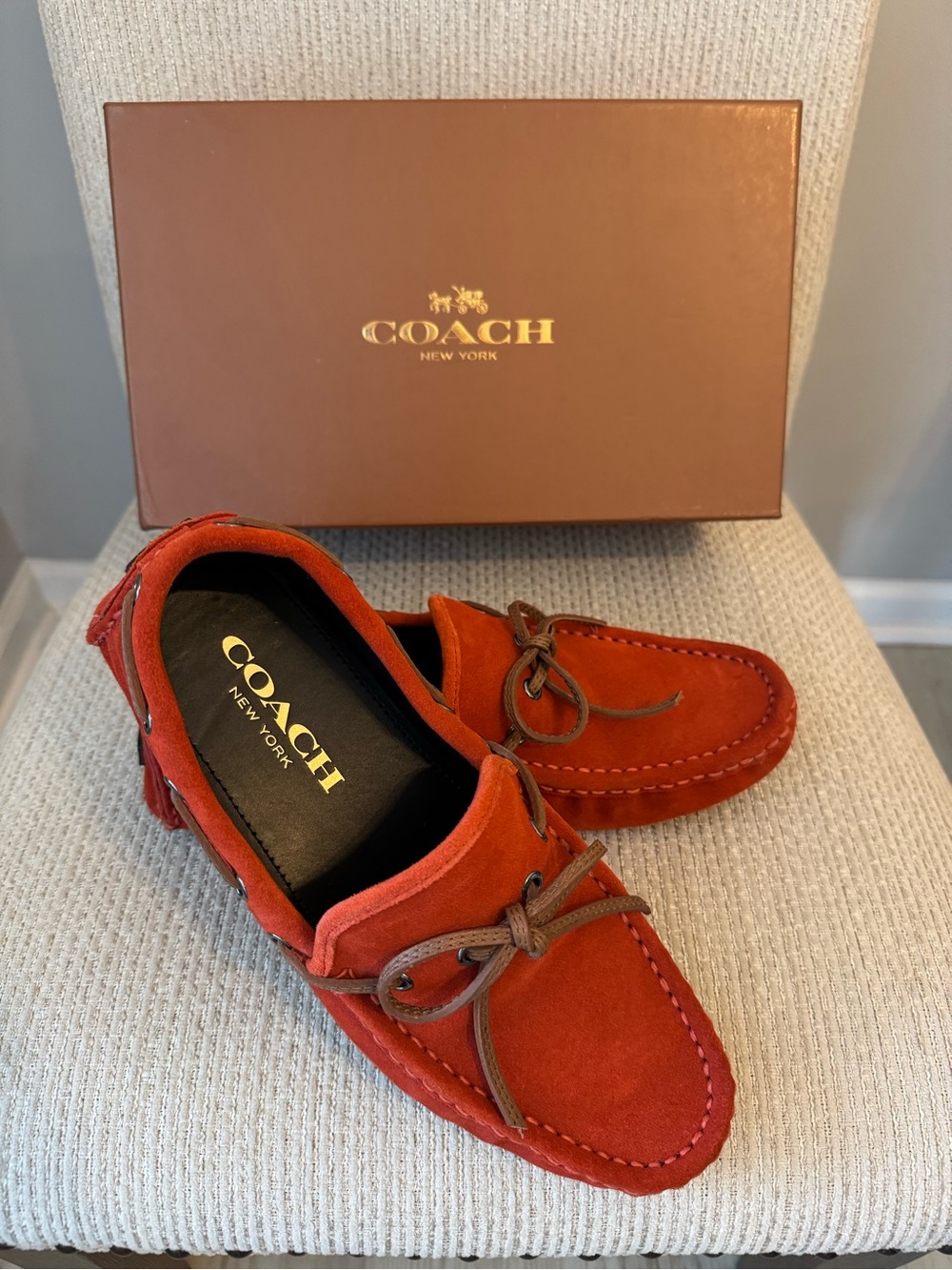 COACH Men's Orange Suede Driving Loafers